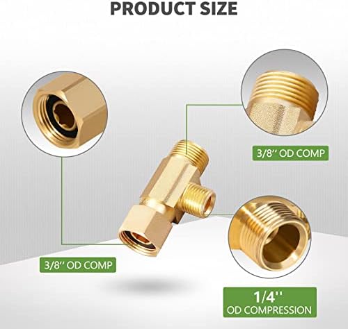 Lead-Free Brass 2 PCS 3/8 x 1/4" Angle Stop Add-A-Tee Compression Tee Valve - Image 2