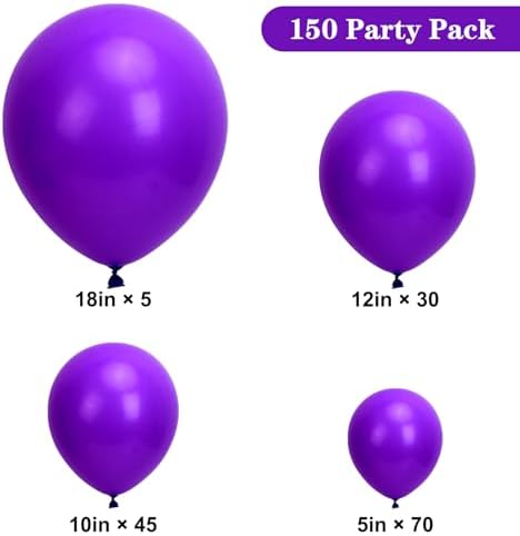 APLANET 150pcs Dark Purple Balloons Different Sizes of 18 12 10 5 Inch Royal Purple Balloon for Halloween Birthday Party Baby Shower Graduation Anniversary Bachelorette, Arch Kit Decoration - Image 2