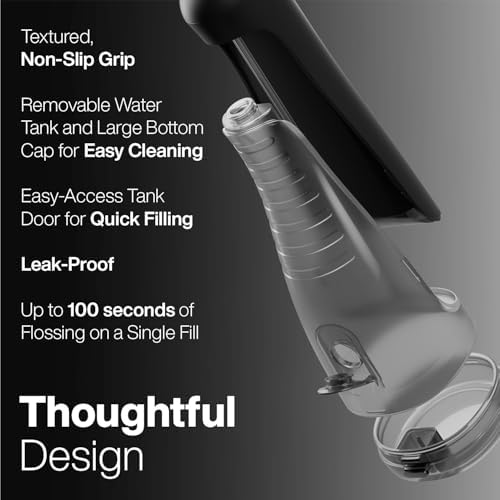 AquaSonic Aqua Flosser PRO - Rechargeable Electric Cordless Water Flosser for Teeth, Gums & Tongue - Waterproof Modern Design, 300ml Large Tank, 3 Modes, 6 Jet Tips, Deluxe Tongue Nozzle - Black - Image 5