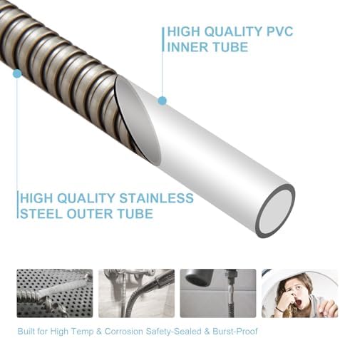 OFFO Shower Hose, 120 in Brushed Nickel Kink Free Stainless Steel Shower Hose Attachment Electroplating Handheld Head Flex Hoses Extension with Brass Insert & Nut for Pet Bathing Cleaning - Image 4