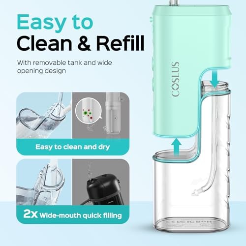 COSLUS T40 Mini Water Flosser for Travel, Portable Compact Design, Green - Image 5