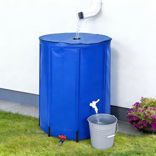 Collapsible Rain Barrel with Zipper Open, Protable Rainwater Collection System Kit, PVC Rain Catcher Barrel for Outdoor Garden Camping,Blue,750L/100x98cm by Unknown