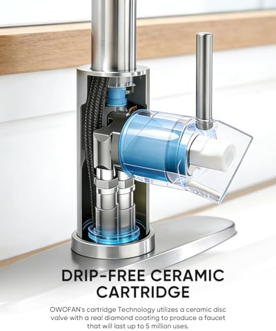 Pull Down Kitchen Faucet with Spring Sprayer, Brushed Nickel — SUS304 Lead-Free Stainless Steel, Single Handle, Fits 1 or 3-Hole Sink with Deck Plate for Farmhouse, RV, Bar, Laundry Room - Image 5