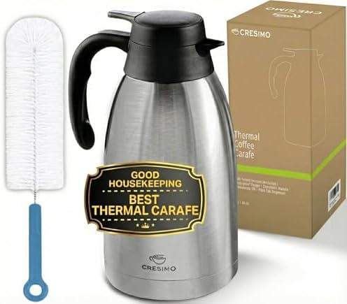 Thermal Coffee Carafe 2L/68 oz Insulated Stainless Steel w/Cleaning Brush by Cresimo