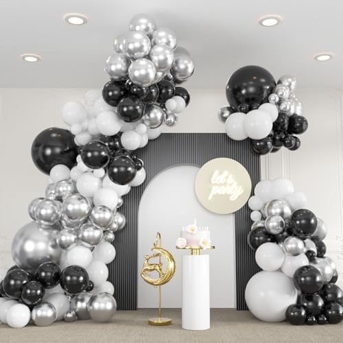 136pcs Black Silver White Balloons,18 12 10 5 Inch Different Sizes Balloon by ZizasAry