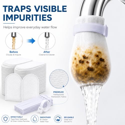 300 Pack Universal Faucet Filter Bags, 1000 Mesh Replaceable Tap Water Filter Sleeves for Kitchen & Bathroom Sink, Food Grade Non-Woven Sediment Filter for Rust, Sand, Limescale and Impurities - Image 2