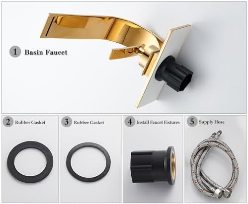 becola Modern Bathroom Sink Faucet, Single Handle Bathroom Faucets for Sink 1 Hole, Low Arc Touch On Faucet, Gold Hot and Cold Water Mixer Tap with Deck Plate - Gold - Image 3