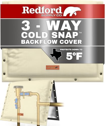 Redford Supply Co. Cold Snap (5°F) Backflow Preventer Insulation Cover, 3-Way Custom, 28"W x 20"H, Pipe Insulation, Water Sprinkler Covers for Outside, Sprinkler Backflow Cover for Winter (Beige) by RedfordSupplyCo