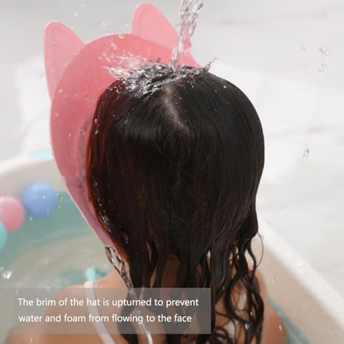 Shower Cap for Kids, Baby Shower Cap bath wash Shampoo rinser shield Hat Adjustable head hair Visor Protection Toddler and Children,Prevent water from entering eyes and ears (Pink fox) - Image 2