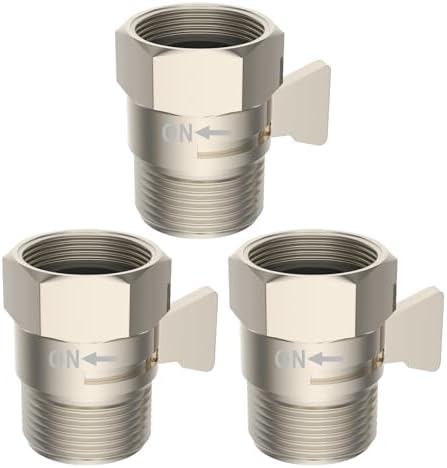 Hibbent All Metal 3 Pack Shower Head Flow Control Valve, G1/2 Brass Shut-off Valve with Metal Handle Lever, Shut OFF Water Flow Control Regulator for Handheld Shower, or Bidet Sprayer, Brushed Nickel by Hibbent