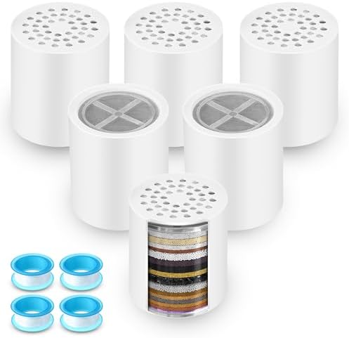 6 Pack 20 Stage Shower Filter Replacement Cartridge, Shower Head Filter Refill for Hard Water to Remove Chlorine Fluoride Heavy Metal, High Output Bath Cartridges for Skin Hair Healthy by Clickhere