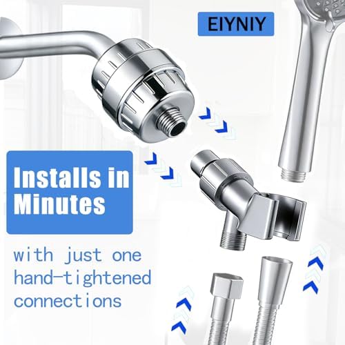 Universal Shower Filter, High Output with Replaceable 15-Stage Cartridge to Remove Chlorine & Impurities, Improve Water Quality for Skin & Hair Care, Chrome，with Bracket Holder (EY-009S) - Image 2
