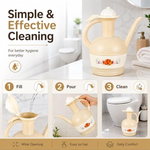 Beige Lota Bodna Toilet Wash Jug with Handle, Plastic Muslim Wudu & Bathroom Hygiene Water Pitcher, Portable Bidet Rinse Cup for Toilet, Home & Travel - Image 3