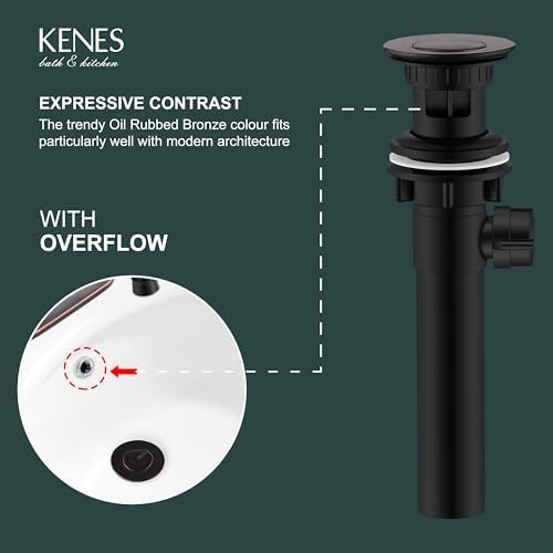 KENES Oil Rubbed Bronze Bathroom Sink Drain Assembly with Lift Rod - Image 3