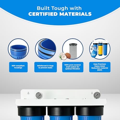 3-Stage Whole House Water Filter System – Reduce Lead, Iron, Hydrogen Sulfide, Chlorine & More –1" NPT, Pressure Gauges - Image 5