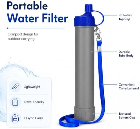 Portable Water Filter Straw, Personal Survival Water Purifier for Hiking Camping Backpacking, Emergency Preparedness Gear, Lightweight Water Filtration Straw for Outdoor Travel - Image 2