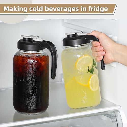 Set of 2, Glass Pitcher with Lid - 2 Quart Mason Jar Pitcher with Filter Lid, Wide Mouth Jar Leak-proof Water Jug, Heavy Duty Container for Water, Juice, Milk, Tea, Iced Coffee, and Drinks - Image 6