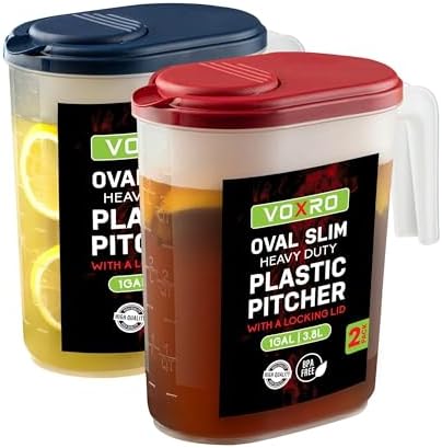 2-Pack 1 Gallon Water Pitchers with Lids, Slim Fridge Door Water Jugs by Unknown
