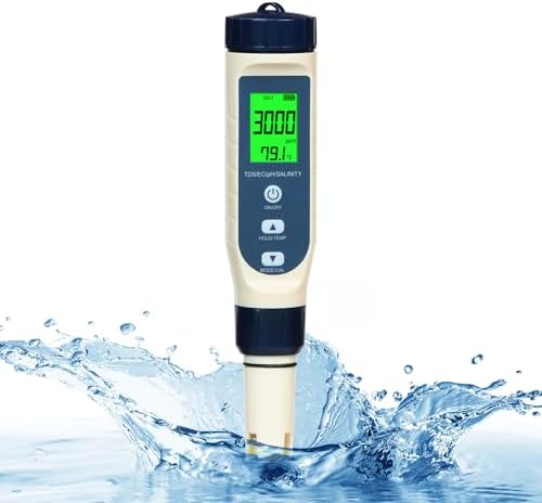 All-New 2026 Pool Salt Tester & pH Meter | Digital 5-in-1 Salinity, pH, Temperature, EC & TDS Meter for Pools, Hot Tubs, Aquariums, Hydroponics, and Drinking Water – High Accuracy & Easy Calibration by PUREFIZ