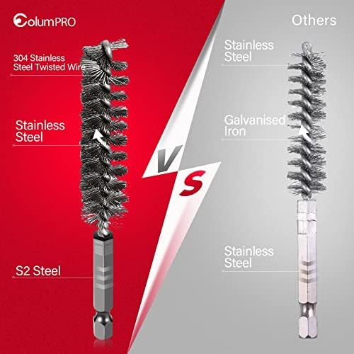 6PCS 304 Stainless Steel Bore Brush Copper Pipe Cleaner, Twisted Wire Drill Brush,1/4 Inch Hex Shank S2 Steel Handle, for Power Drill Plumbing Tools - Image 2
