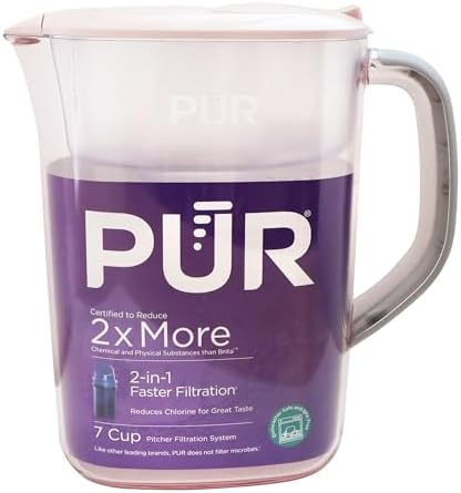 PUR 7-Cup Water Pitcher, 1 Genuine Filter, Cleaner, Great-tasting Water, Dishwasher Safe, Powerful, Faster Filtration, LockFit Cap Design - Blush by PUR