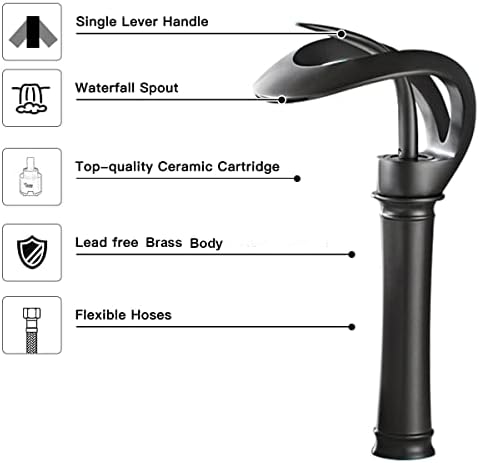 Black Bathroom Vessel Faucet Round Creative Hollowed Design Waterfall Spout - Image 4