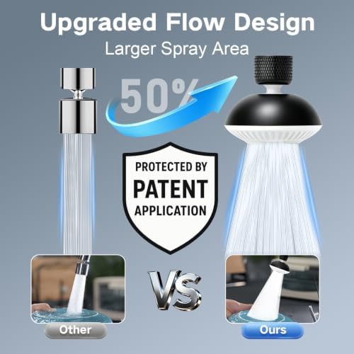 Kitchen Faucet Sprayer Attachment, Anti-Splash 3-Mode Swivel Faucet Extender with Wide Spray Area, 360° Rotating Faucet Aerator, Faucet Head Replacement for Kitchen (Black) - Image 2
