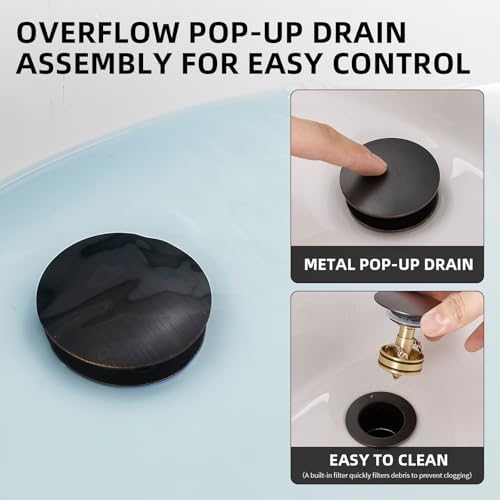 Pop Up Sink Drain Assembly with Overflow, Oil Rubbed Bronze - Image 3