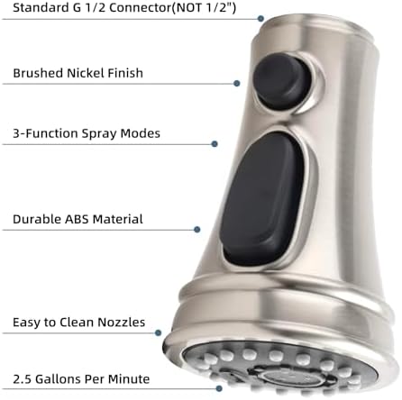 Universal Kitchen Faucet Sprayer Head 3 Modes, 15 Adapters, Brushed Nickel - Image 7