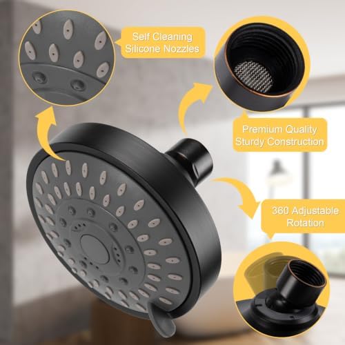 AISOSO High Pressure Rain Shower Head 2PCS 5 Modes 4.1" Oil Rubbed Bronze - Image 3