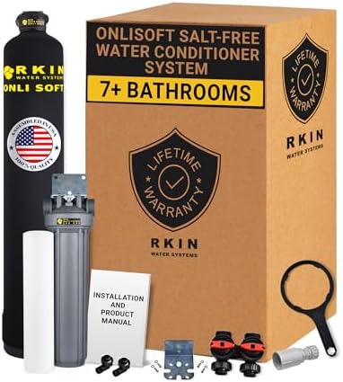 RKIN OnliSoft Salt-Free Whole House Water Softener Alternative, Water Conditioner System for 7+ Bathrooms (OS13), Prevents Scale Buildup, No Electricity or Drain Needed, DIY Install, 28-41 GPM by RKIN