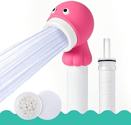 Barumi Livo Handheld Filtered Showerhead for Kids - Octopus Pink | Micro Laser-Cut for Soft Water Spray, Multi-Level Filtration Removes Chlorine and Impurities for Skin and Hair - Image 2