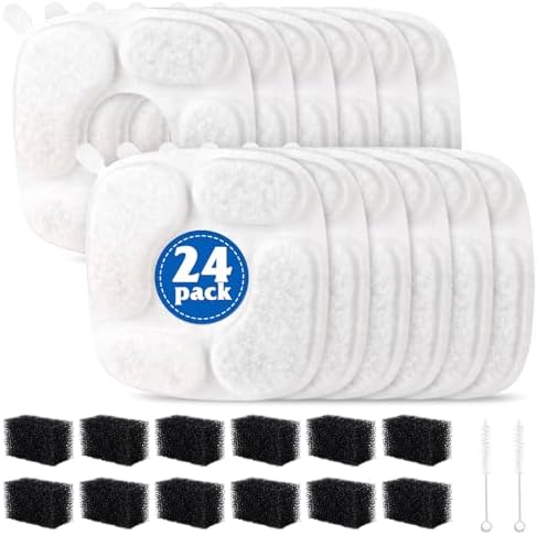 24 Pcs Cat Water Fountain Replacement Filters-12 Pack Cat Fountain Filters with 12 Pack Sponges, Compatible with VEKEN 95oz/2.8L, 67oz/2L, 135oz/4L Pet Drinking Fountain by ASKIZ