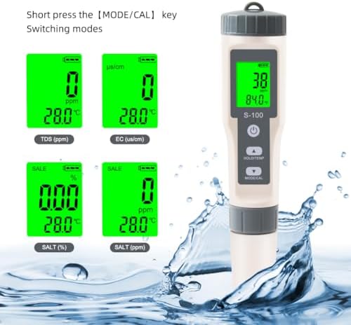 TDS Meter,4 in 1 Water Tester TDS/Salt/Temp/EC Meter,High Accuracy TDS Meter Digital Water Tester with LCD Backlit,Pool Testing Kit Salinity Tester EC Meter for hydroponics, Wine, Pool and Aquariums - Image 6