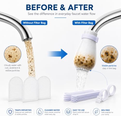 300 Pack Universal Faucet Filter Bags, 1000 Mesh Replaceable Tap Water Filter Sleeves for Kitchen & Bathroom Sink, Food Grade Non-Woven Sediment Filter for Rust, Sand, Limescale and Impurities - Image 3
