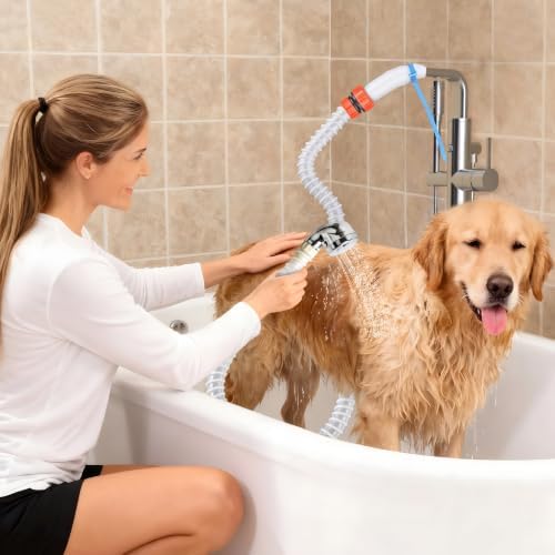 5FT Slip-On Tub Hose, Dog Shower Attachment for Round Spouts by ZhongpuReach