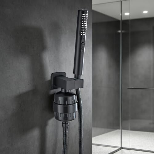 Matte Black Filtered Handheld Shower Head with Hard Water Filter, Cylindrical High Pressure Hand Held Showerhead with Hose & Holder, Built-in Power Wash for Bathroom - Image 5