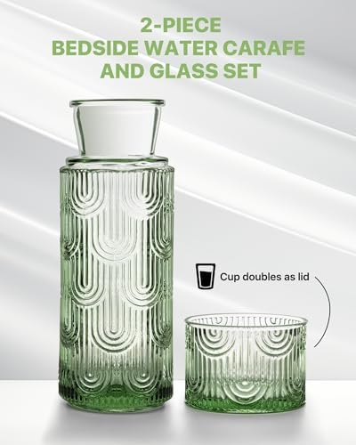 Bedside Water Carafe and Glass Set, 21.6oz, Green - Image 3
