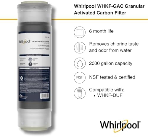 Whirlpool 5-Micron Granular Activated Carbon Water Filter WHKF-GAC, Reduces Chlorine, Bad Taste & Odor, Use with 10" x 2.5" Home Under Sink Drinking Water Filtration or Reverse Osmosis System - Image 2