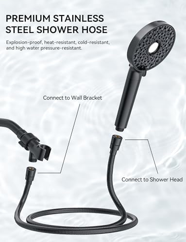 Magichome Shower Head with Handheld, High Pressure 10-Spray Detachable Chrome Showerhead with Stainless Steel Hose, Black - Image 5