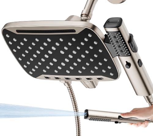 JDO High Pressure Rain Shower Head with Handheld Spray Brushed Nickel by JDO