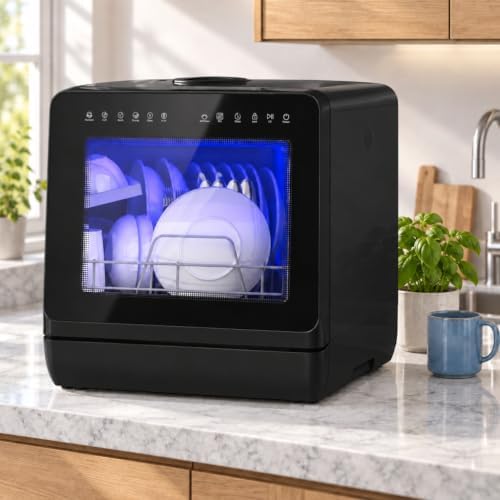 Countertop Dishwasher 5L Tank Water Softener No Hookup, Black - Image 3
