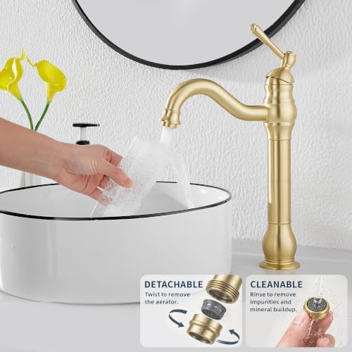 Bathroom Vessel Sink Faucet, Brushed Gold - Image 4
