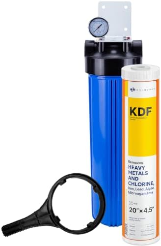 Aquaboon Whole House Water Filter System for Well Water with 20x4.5 KDF Heavy Metals Purification Cartrige | NSF Certified, Pressure Gauges & Releas, Wrench, Bracket 1" NPT by Aquaboon