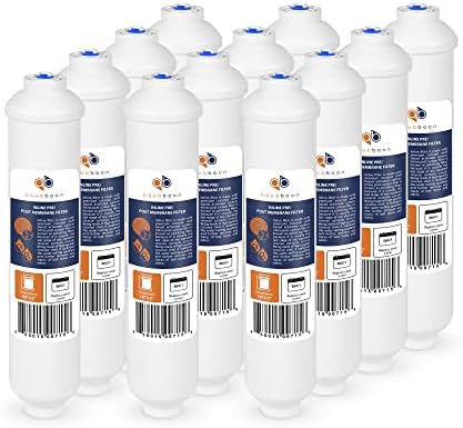Aquaboon T33 Inline Post Activated Carbon Water Filter for Refrigerator, Ice Maker w/Quick Connect for 1/4 Water Line Compatible with ICF-10, 12-Pack by Aquaboon