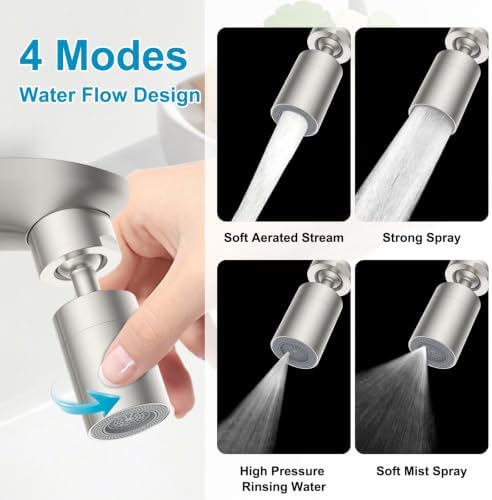 Hibbent 4-Mode Faucet Aerator, Faucet Sprayer Attachment, Brushed Nickel - Image 2