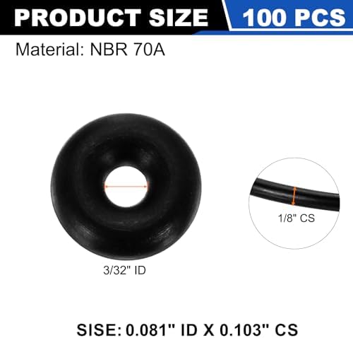 uxcell 100Pcs AS-103 NBR 70A O-Rings 3/32"ID x 3/32"CS/0.081"ID x 0.103"CS - Image 2