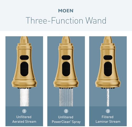 Moen Align Brushed Gold 3-in-1 Water Filtration Pre-Rinse Spring Pull Down Kitchen Faucet, Water Filter for Sink Faucet Sold Separately, F5923BG - Image 3