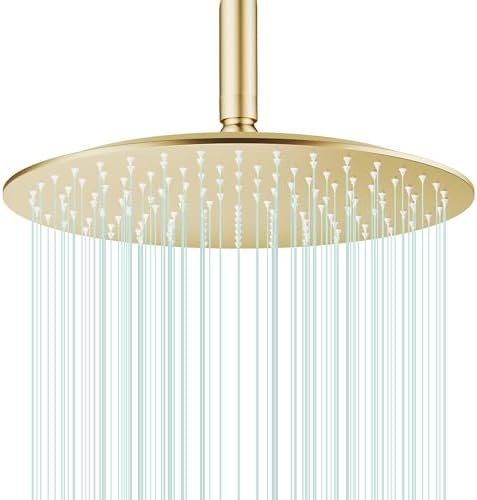 All Metal 12Inch Rain Shower Head - Heavy Duty Stainless Steel, Easy Install, High Water Flow, Ultra-Thin Modern Design for Bathroom (Brushed Gold) by AULEEND