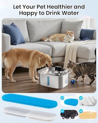 10L Dog Water Bowl Dispenser Fountains Accessories, Pet Cat Water Fountain Stainless Steel, Safe Multi-Filtered Automatic Dispenser for Dogs 2.4G Wi-Fi 2.64Gal/338 Oz (8 Filters & Sponges) - Image 3